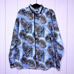 Montero Black Label Turquoise Animal Print Blouse XXL